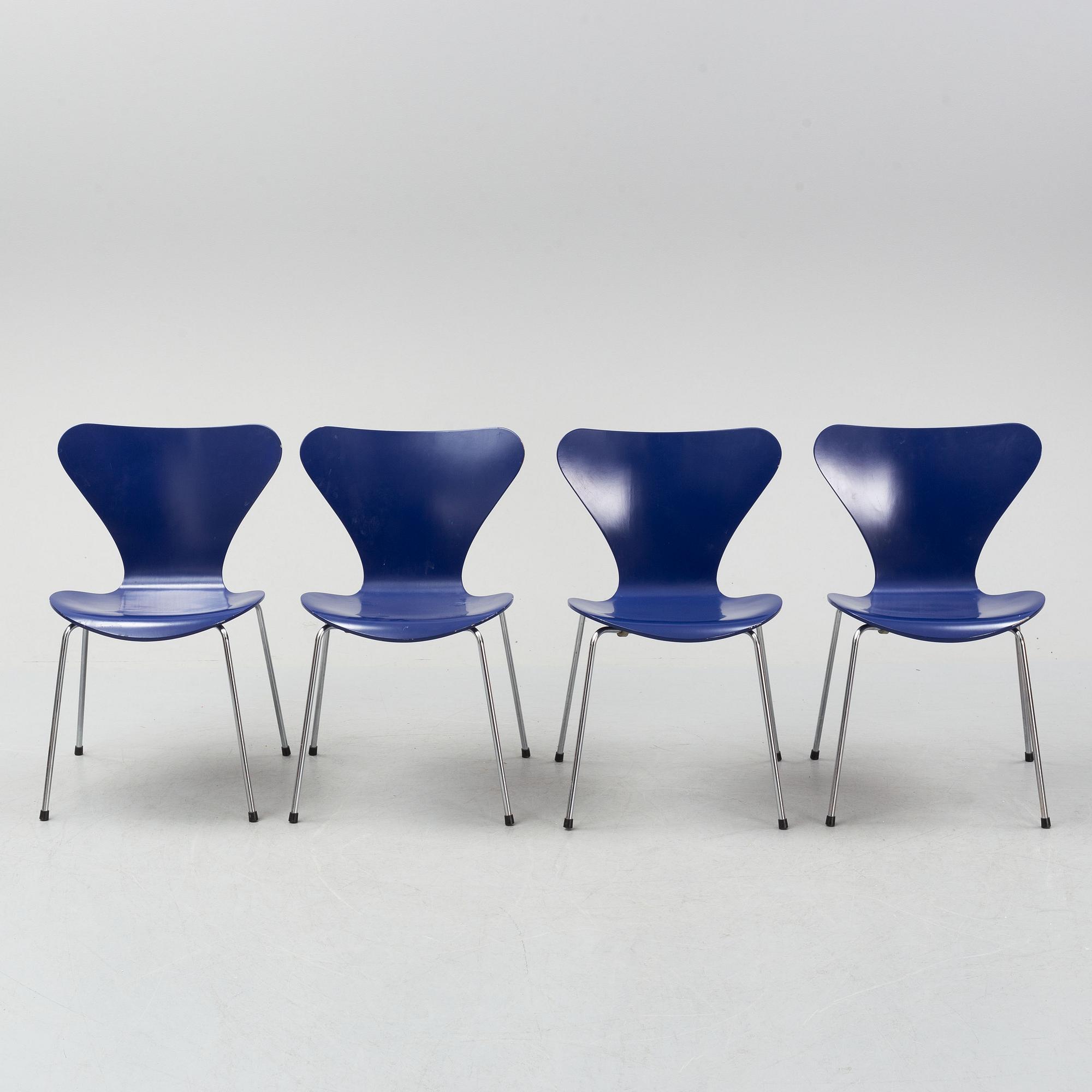 A set of four "Sjuan" chairs, Arne Jacobsen for Fritz Hansen, Denmark, 1989.