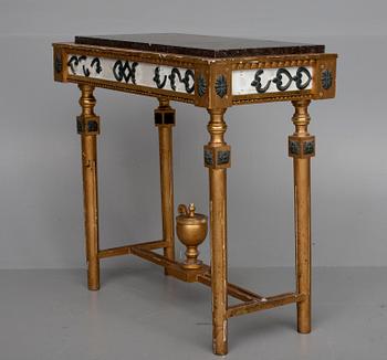 SPEGEL, KONSOLBORD, med PORFYRSKIVA,  sengustaviansk stil, 1900-talets början.