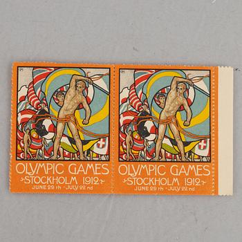 Olle Hjortzberg, efter, samling frimärken/brevmärken, ca 180 st, Olympiska Spelen Stockholm 1912.