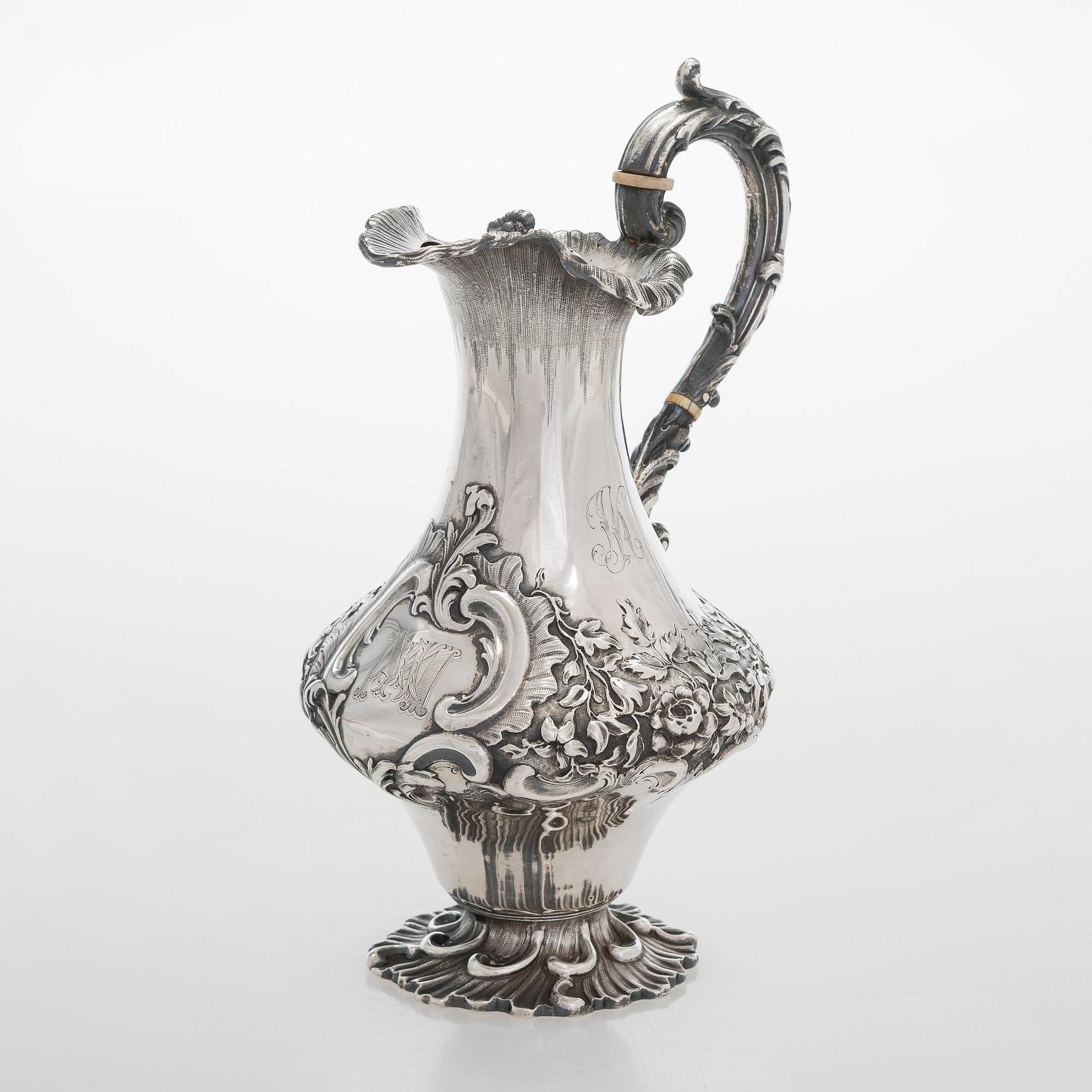 A sterling silver ewer, maker's mark of Robert W Smith, Dublin 1843.