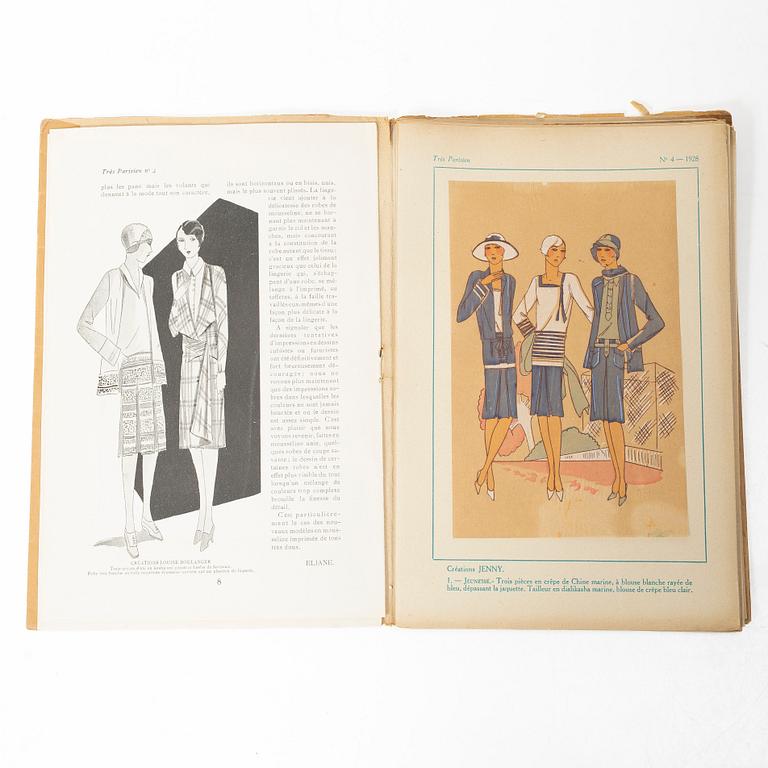 Seven French fashion magazines, 'Trés Parisien', with 123 pochoir fashion plates, Paris, G.-P. Joumard, 1927–31.