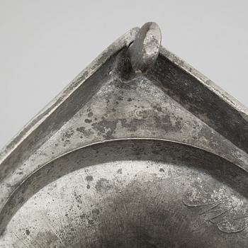 A pair of pewter candlesticks, probably by Gustaf Frederic Wigholm in Eskilstuna, first half of the 19th century.