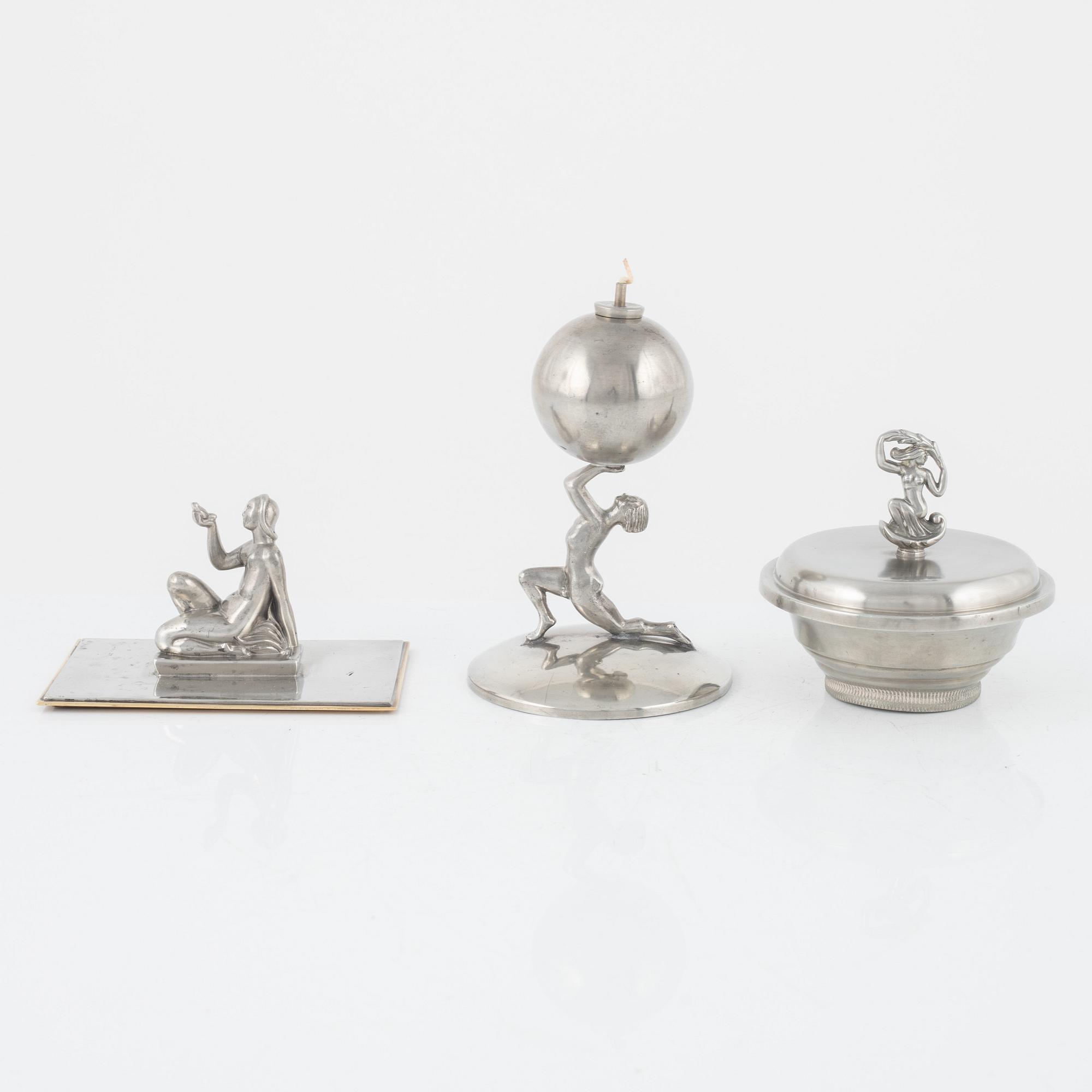 Tin, 3 parts, including CG Hallberg, 1930s.