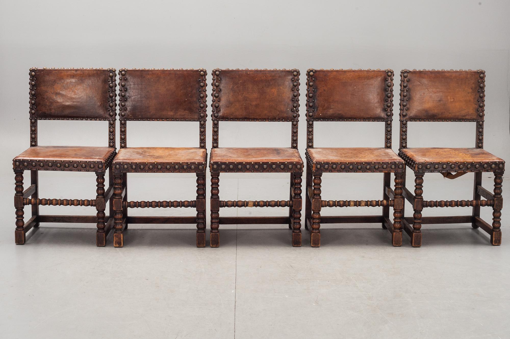 STOLAR, 5 st och KARMSTOL, barockstil, 1900-talets första hälft.