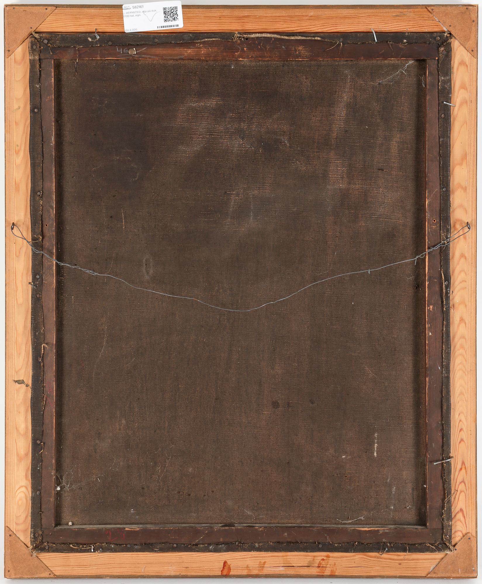 OIDENTIFIERAD KONSTNÄR, olja på duk, 1700-tal, sign J Hernsted 1757.