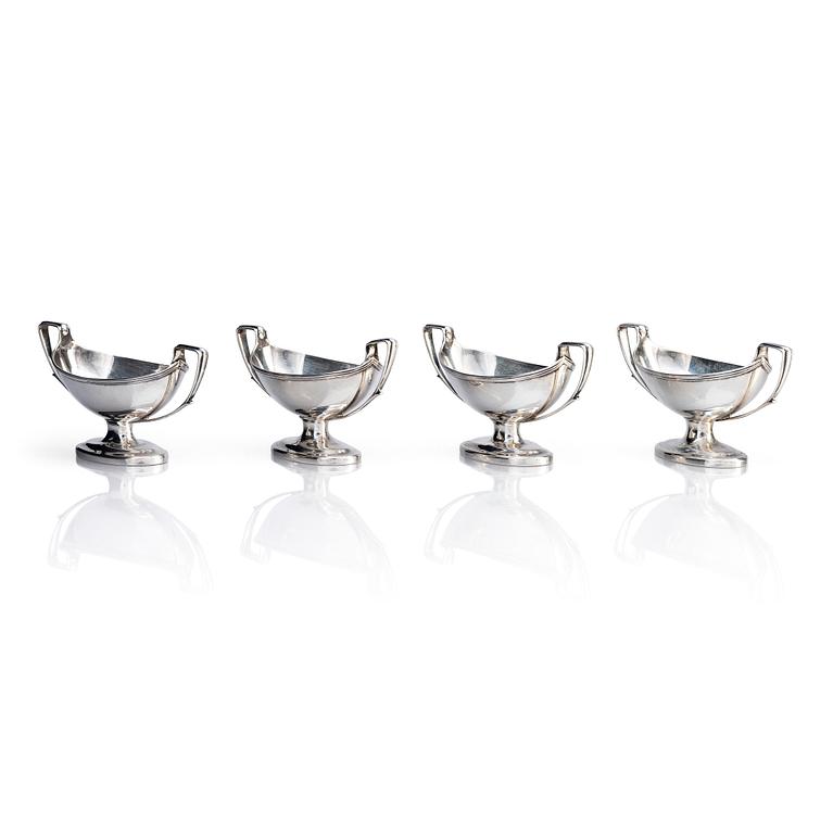 Four English 18th century silver salt-cellars, possibly mark of John Carter, London 1791.