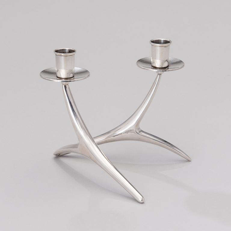 A silver candlestick for two candles, Auran Kultaseppä, Turku, Finland 1973.