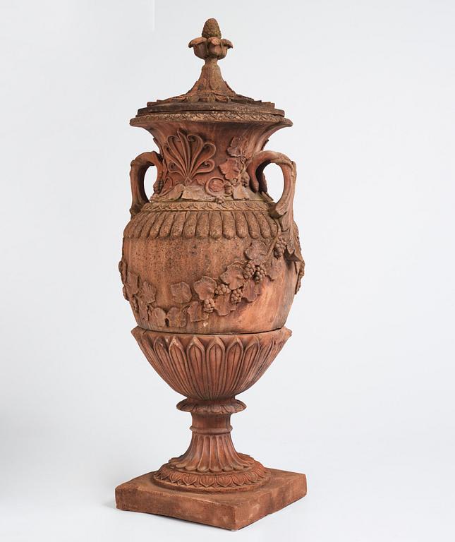 A stoneware garden urn after the model by Ferdninand Ring for Höganäs 20th centuty.