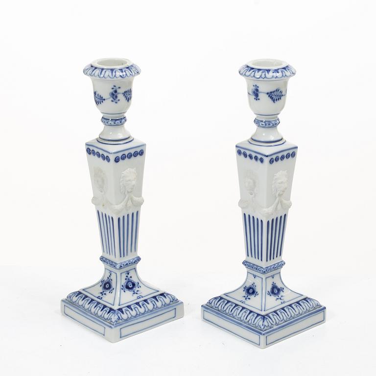 Candlesticks, a pair, porcelain. Royal Copenhagen, “Blue Fluted”, Denmark, 20th century.