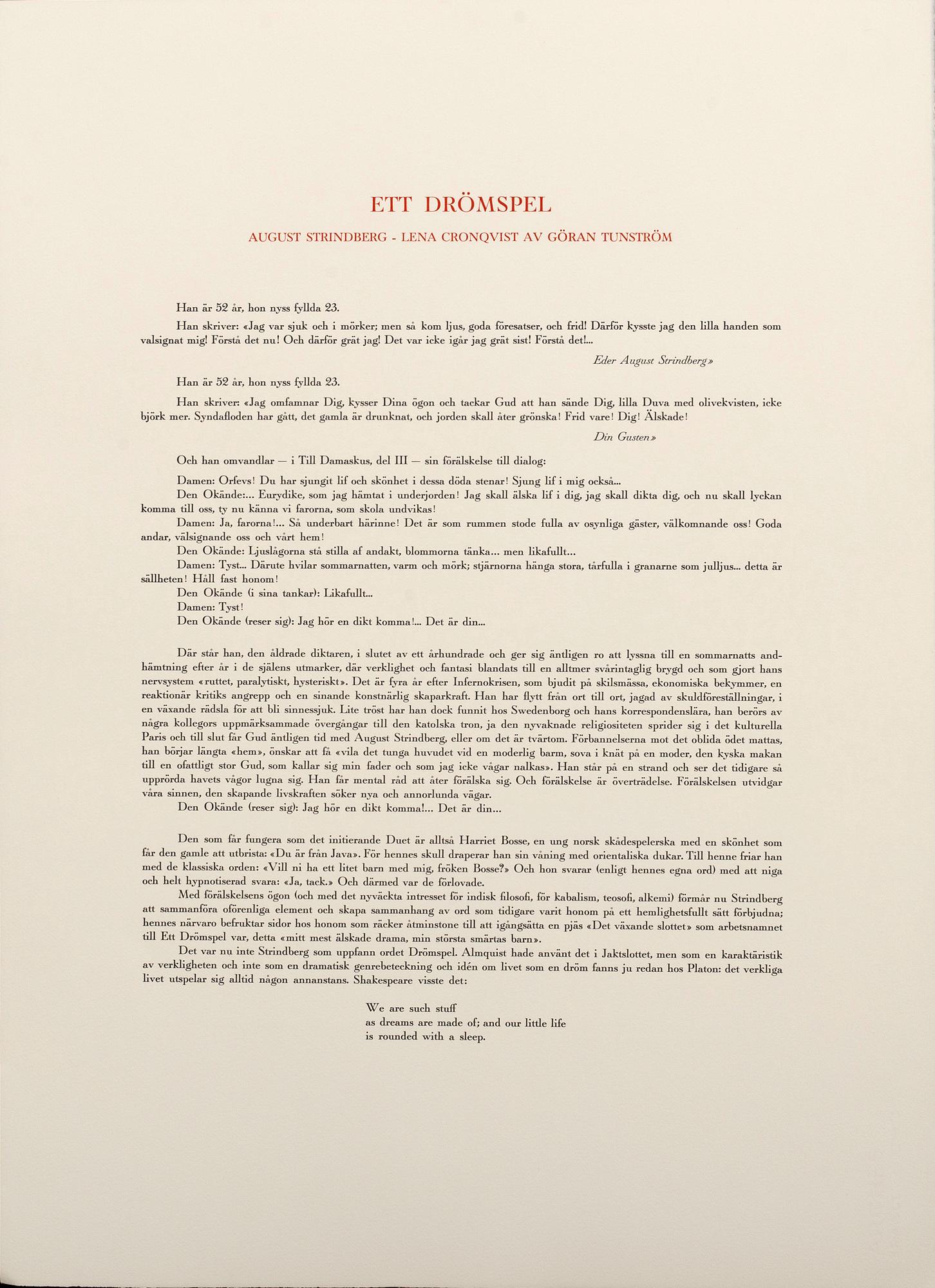 LENA CRONQVIST, litografier, 2 st, ur "August Strindberg Ett Drömspel", signerad och numrerad 83/170.