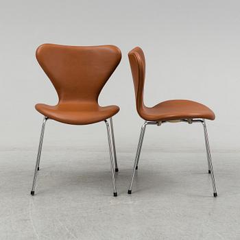 ARNE JACOBSEN, stolar, 6 st, "Sjuan", Fritz Hansen, Danmark.
