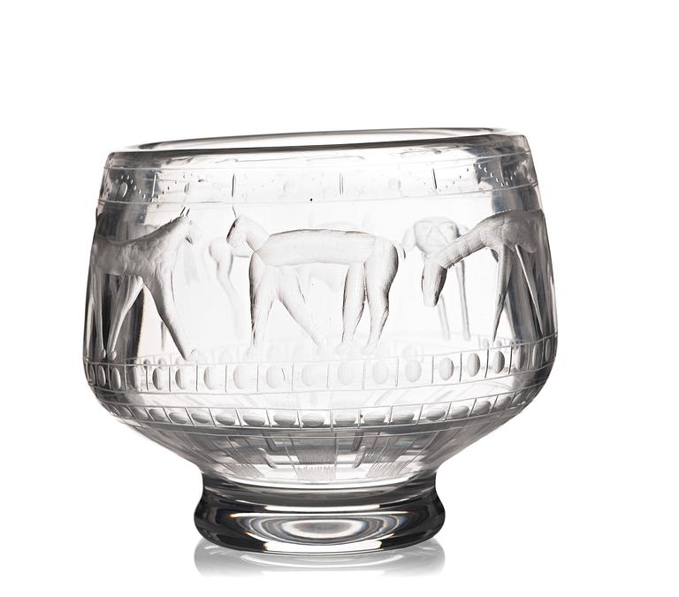 Erik Höglund, an engraved glass bowl, Boda, Sweden 1950's.