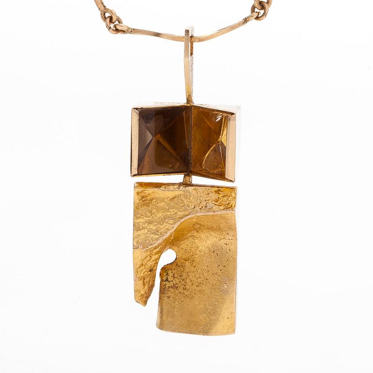 Björn Weckström, necklace, "Narcissos", 14K gold, rock crystal and smoky quartz. Lapponia 1968.