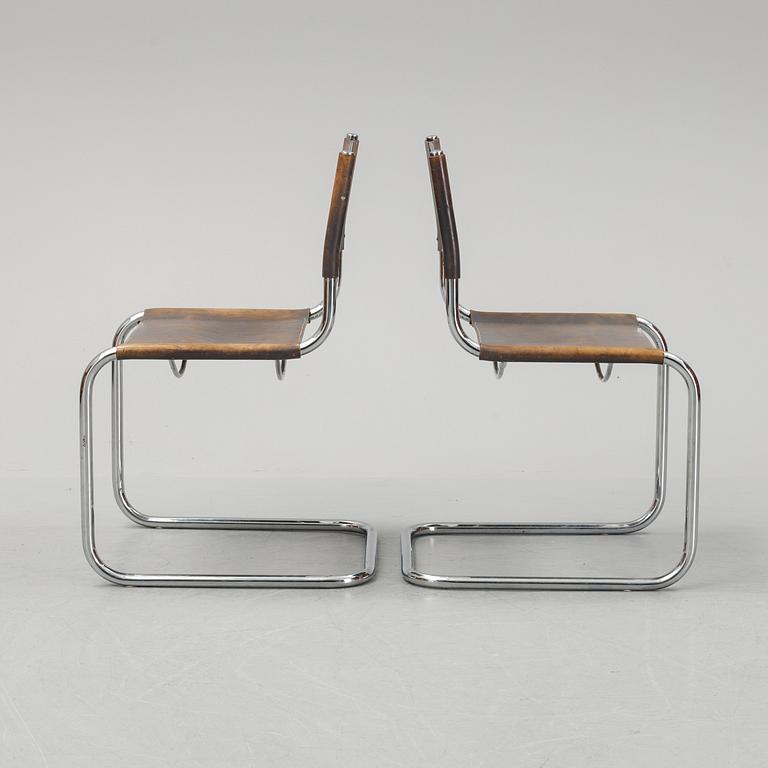 Six Fasem leather and tubular steel chairs, Italy, 1985.