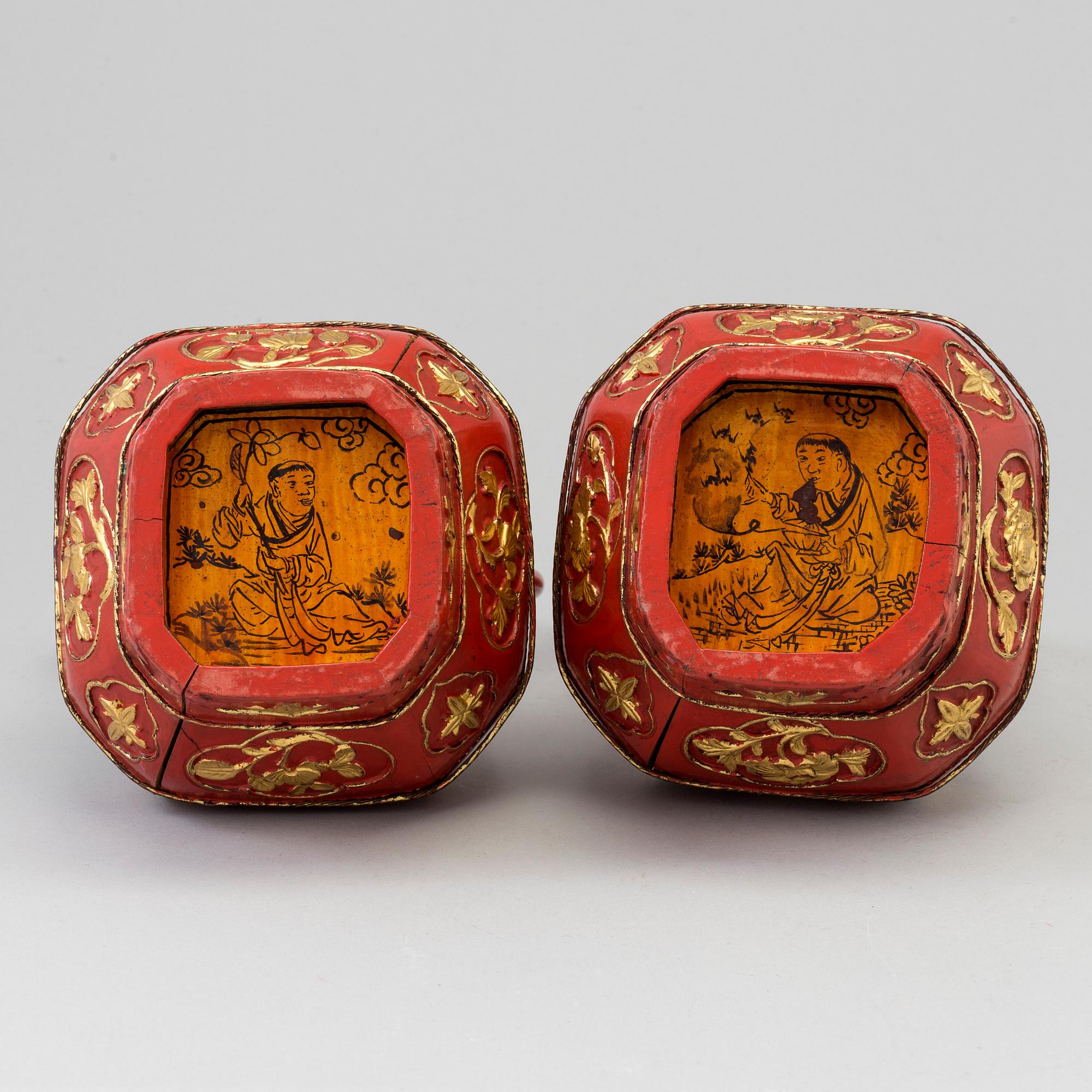A pair of Chinese red lacquered baskets, early 20th Century.