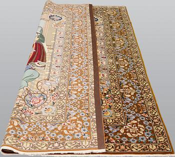 A pictoral part silk, Esfahan rug, signerad, 240 x 158 cm.