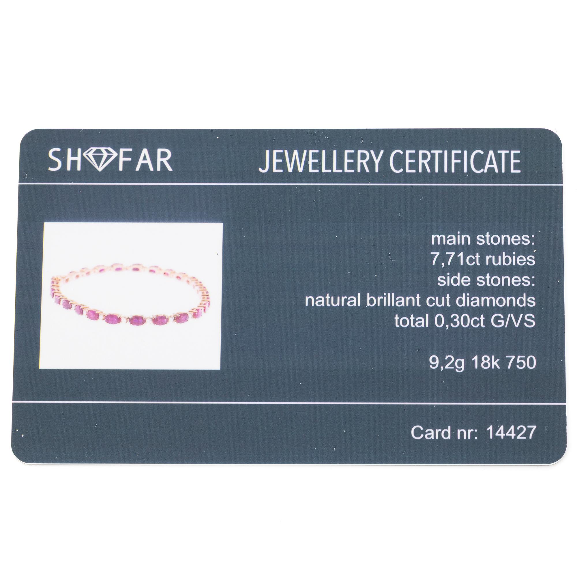 Bracelet 18K gold with rubies and brilliant-cut diamonds.