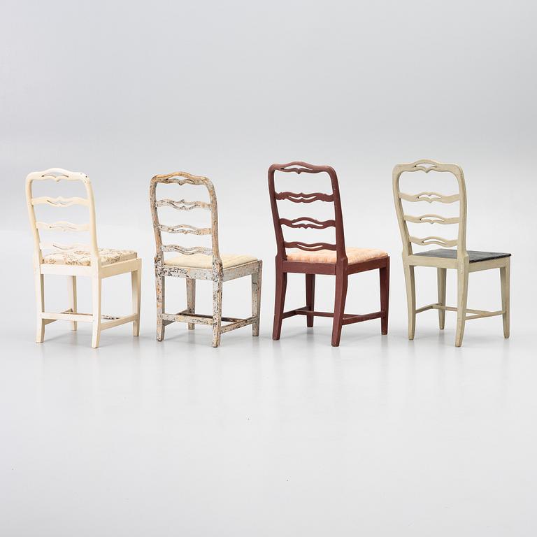 Nine chairs, so-called laughing chairs, 17th and 18th Century.