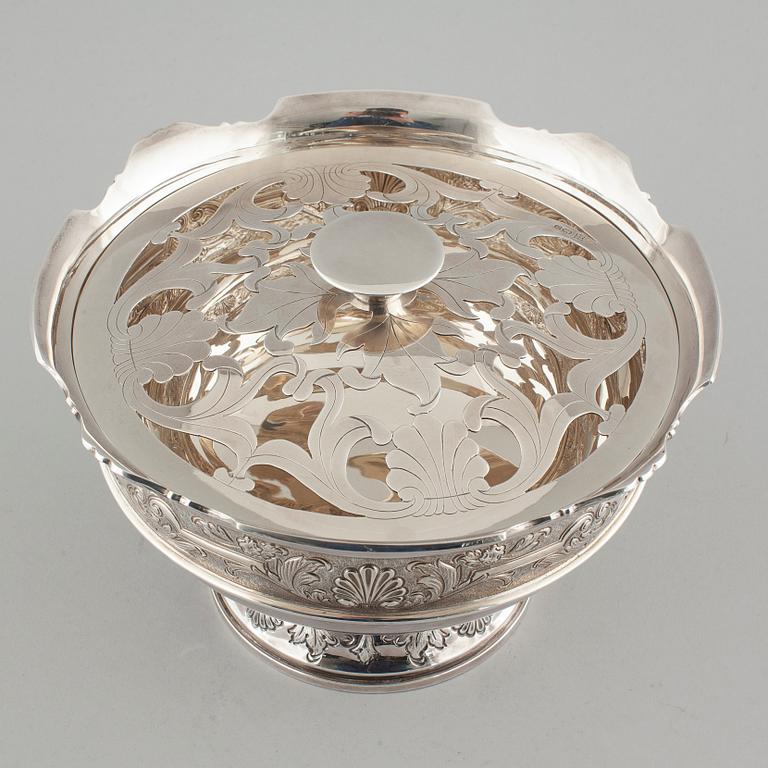 A silver lidded bowl by Cooper Brothers & sons in Sheffield, England, 1976.