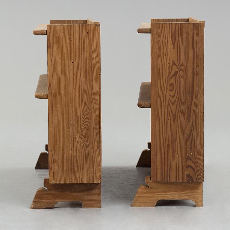 Axel Einar Hjorth, a pair of stained pine book cases "Sport", Nordiska Kompaniet, Sweden 1930's.