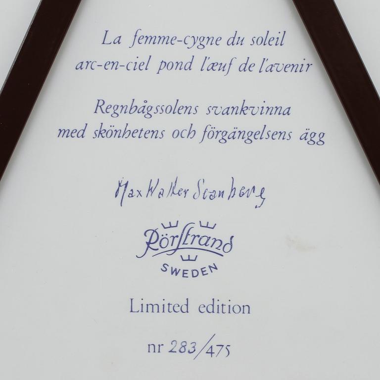 VÄGGPLAKETT, porslin, Max Walter Svanberg, numrerad 283/475, Rörstrand, 1900-talets andra hälft.