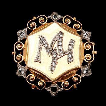 BROSCH, 18 k guld. Vikt inkl stenar ca 13 g.