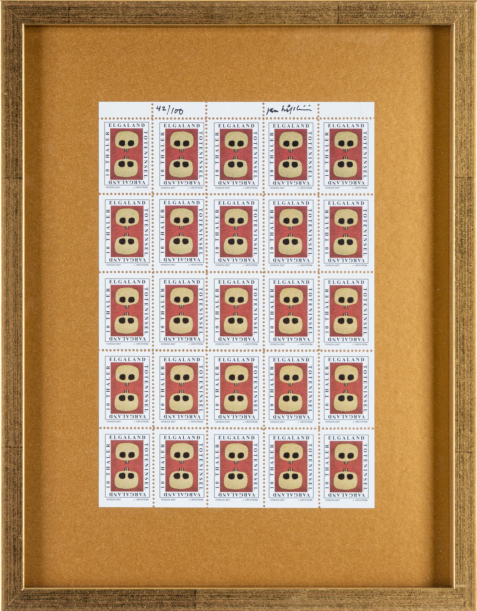 Jan Håfström, offset, frimärksark, signerat och numrerat 42/100.
