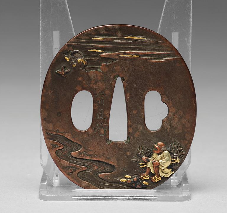 A Japanese bronze Tsuba, signed presumably by Yano Ysunenano, Edo period (1603-1868).