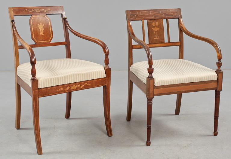 KARMSTOLAR, 2 st, senempirstil, 1800/1900-tal.
