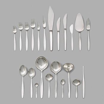 135. Tias Eckhoff, a set of 124pcs sterling and stainless steel flatware "Cypress", Georg Jensen, Copenhagen post 1952.