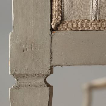 A pair of Gustavian late 18th century armchairs by Johan Erik Höglander (master in Stockholm 1777).