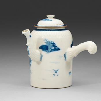 362. A blue and white chocolate pot with cover, Qing dynasty, Qianlong (1736-95).