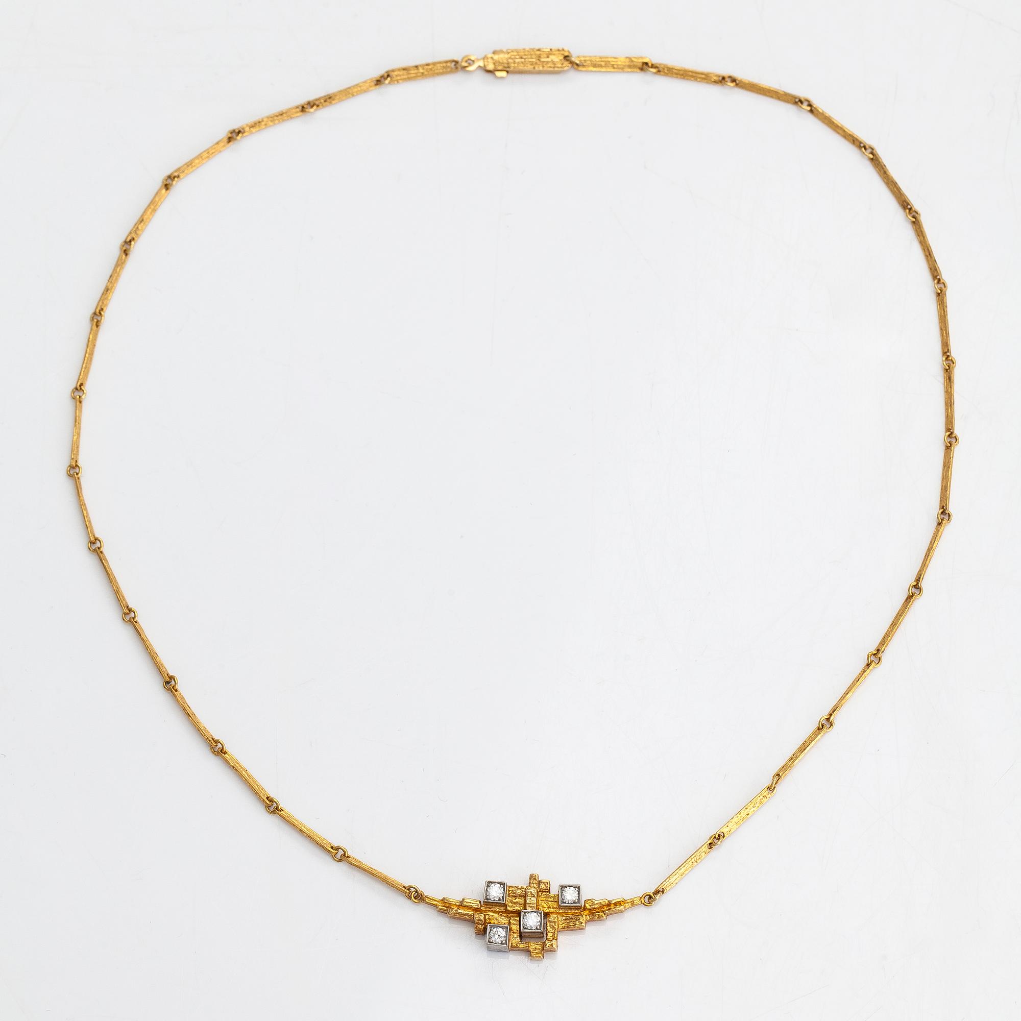 Björn Weckström, kaulakoru "Huippuvuoret", 18K kultaa, briljanttihiottuja timantteja n. 0.25 ct yht. Lapponia 1983.