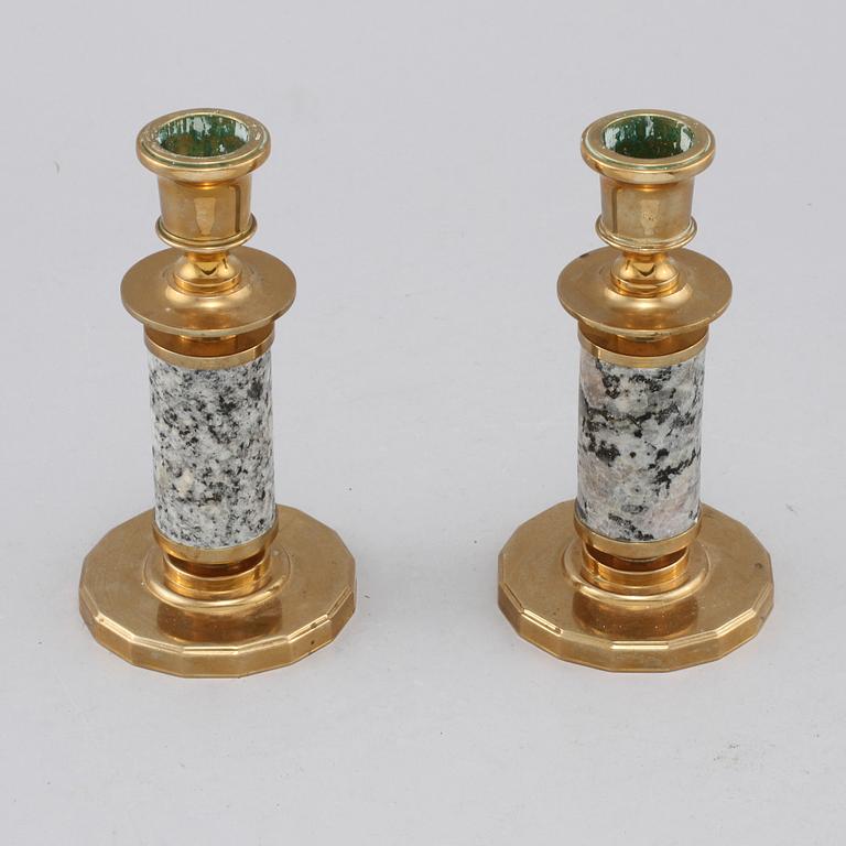 LJUSSTAKAR, mässing samt sten, "no 75", Skultuna, 1900-talets andra hälft.