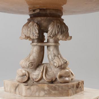 A late 19th century, probably Italian, alabaster urn with handles.