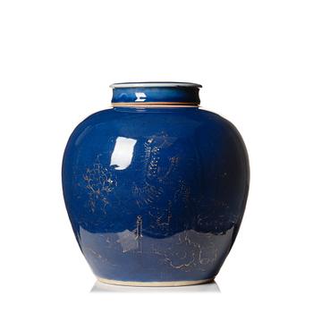 A blue glazed jar with cover, Qing dynasty, 18th Century.