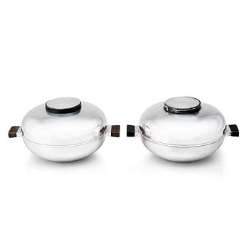200. Sylvia Stave, two alpacca lidded dishes, C.G. Hallberg, Stockholm, designed in 1934.