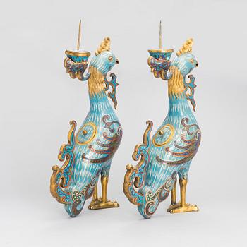 A pair of large Chinese cloisonné candle holders/censers, Qing dynasty.