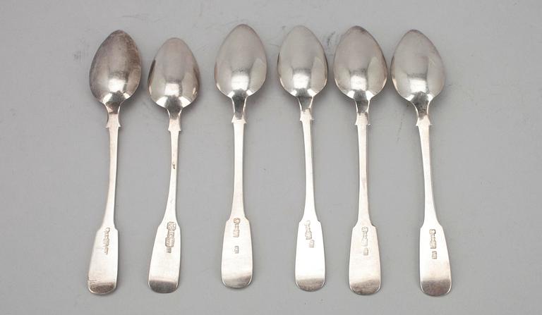 TESKEDAR, 6 st, 84 silver, Moskva 1868. Vikt ca 130,9 g.