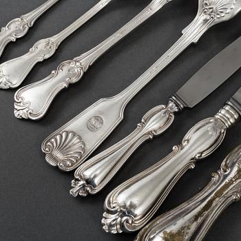 Bestick, 136 delar nysilver, olika modeller. 1800-/1900-tal.