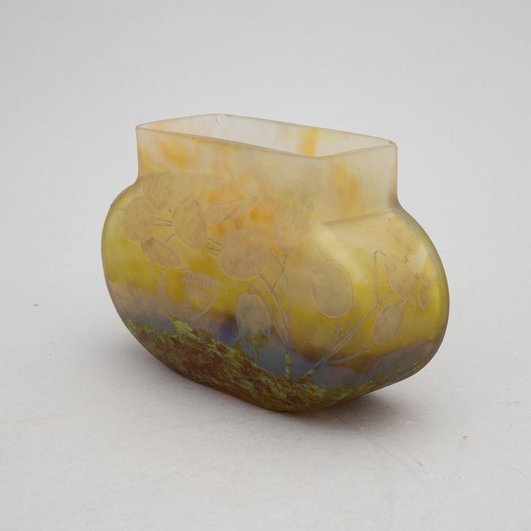 Daum, an etched and enamel painted Art Nouveau glass vase, Nancy, France, early 1900's.