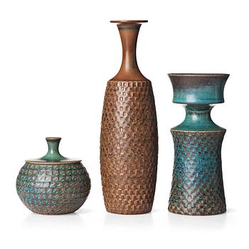 79. Stig Lindberg, a set of three stoneware vases, Gustavsberg studio, Sweden 1962.