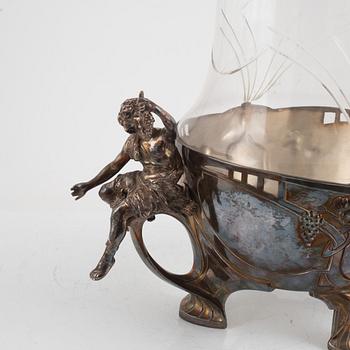 An Art Nouveau silver-plate and glass punch bowl, early 20th century.