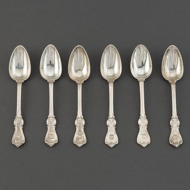 A set of six Swedish 19th century dessert-spoons, mark of Gustaf Möllenborg, Stockholm 1850-1854.