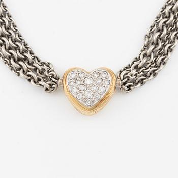 Necklace, Ole Lynggaard, with heart-shaped clasp in 18K gold set with brilliant-cut diamonds, chain in silver with four strands.
