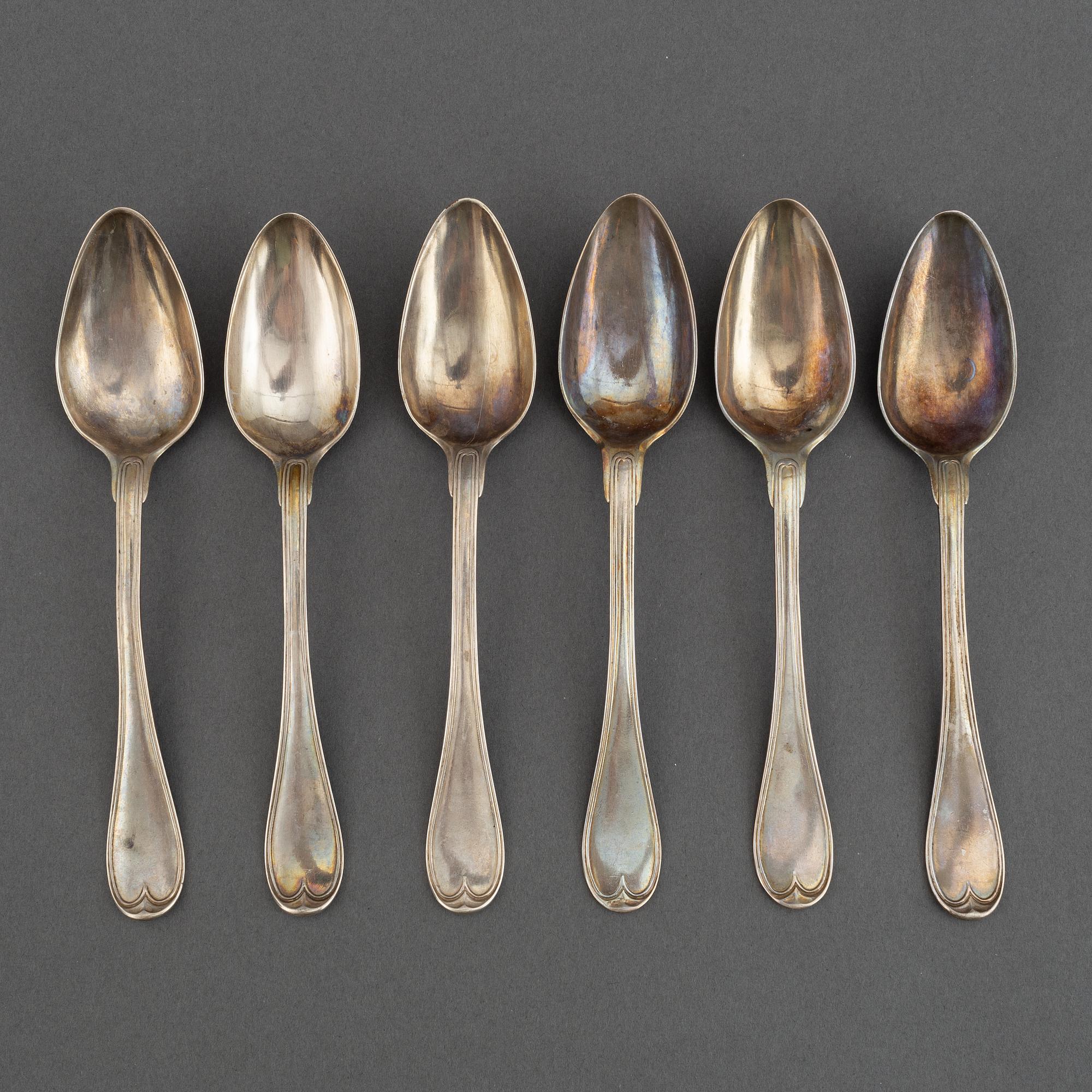 6 swedish silver dessert spoons, mark of Pehr Zethelius, Stockholm 1799.
