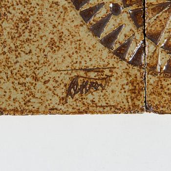 Roger Capron, a five-piece ceramic relief, signed.