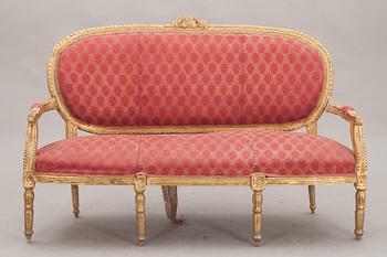 SALONGSGRUPP, 5 delar, gustaviansk stil, 1800/1900-tal.