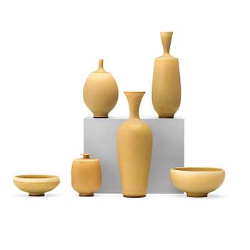 175. Berndt Friberg, a set of four stoneware vases and two bowls, Gustavsberg studio 1973-76.