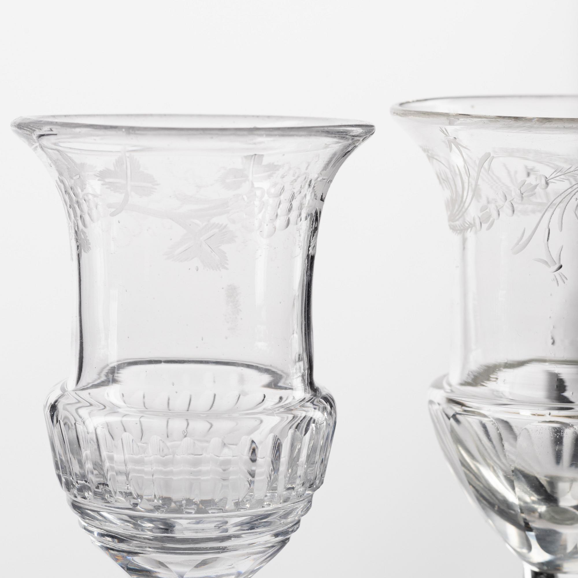 A set of 14 (6+8) Swedish Empure wine glasses, early 19th Century.